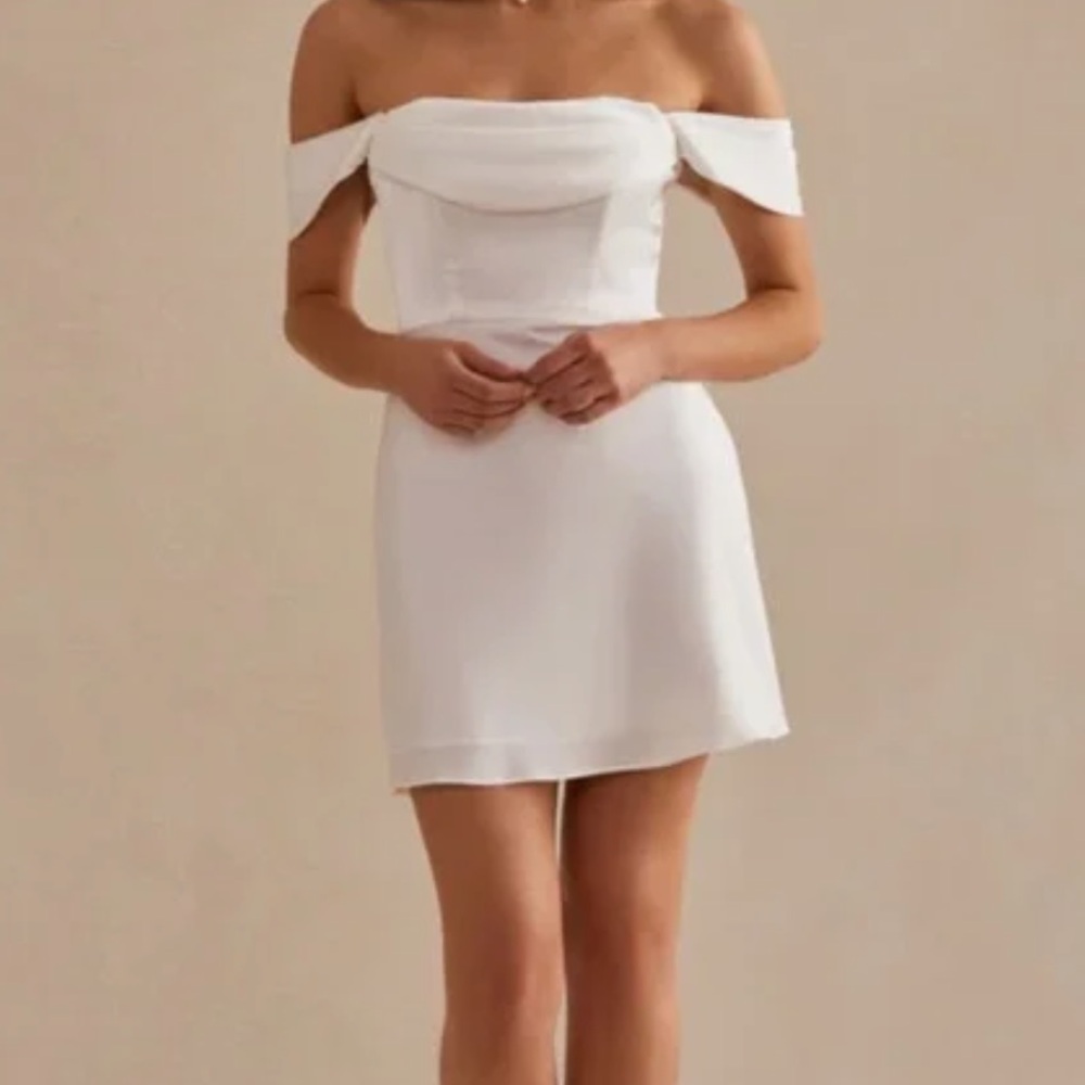 NWT Birdy Grey White Off-Shoulder Strapless Mini Dress